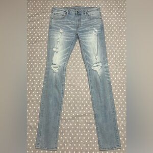 American Eagle Jeans Men’s 34x38 Blue Denim Light Wash Distressed Shredded EUC
